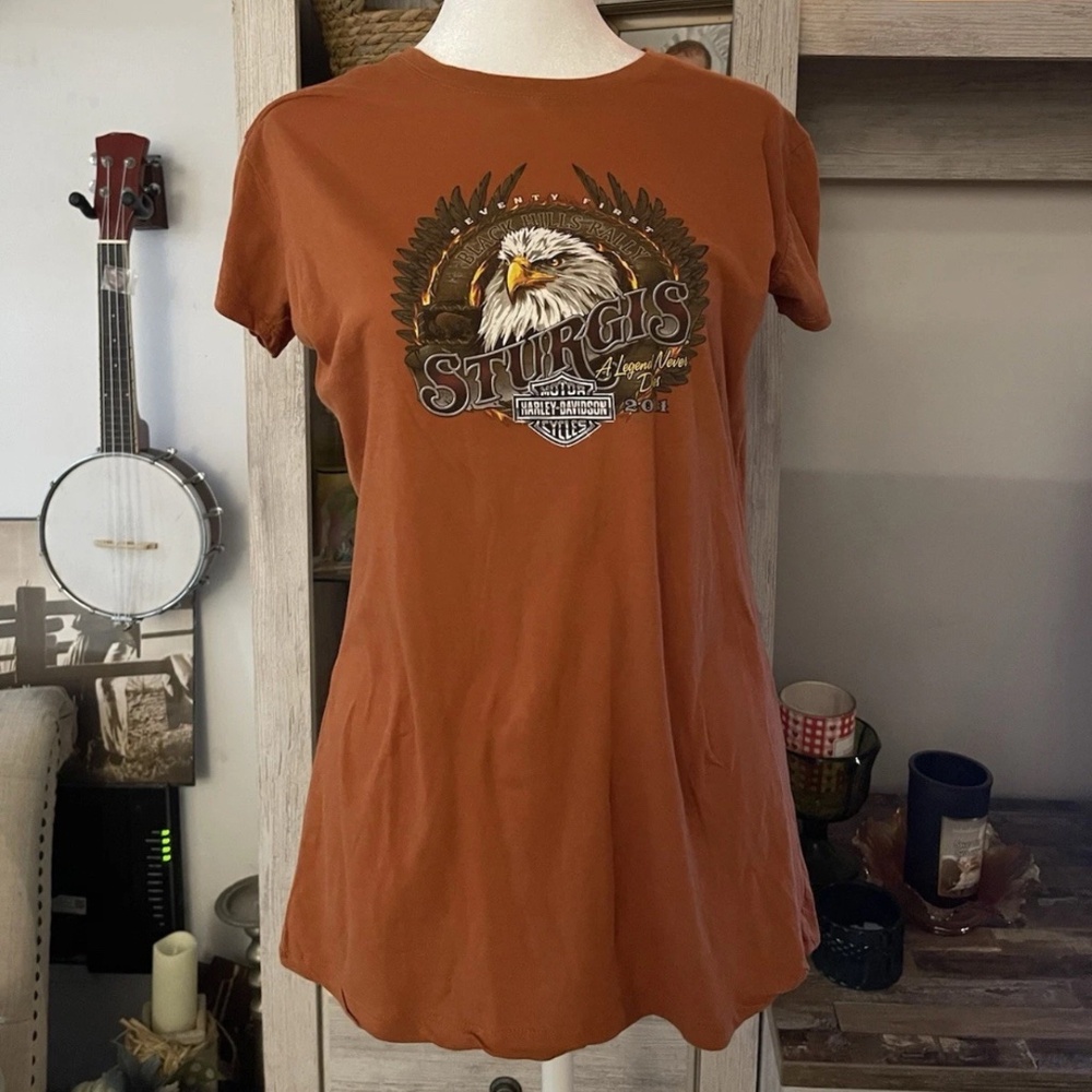 Harley Davidson Women’s Orange Sturgis 2011 71st A Legend Never Dies T-Shirt M